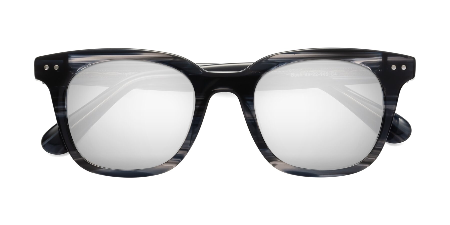 Folded Front of Bush in Stripe Gray with Silver Mirrored Lenses