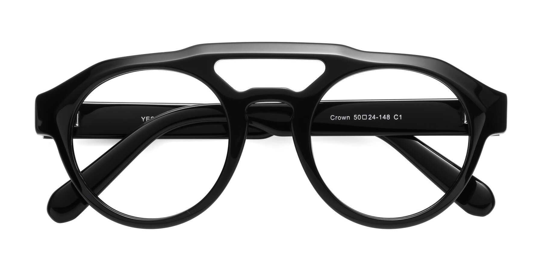 Folded Front of Crown in Black with Clear Eyeglass Lenses