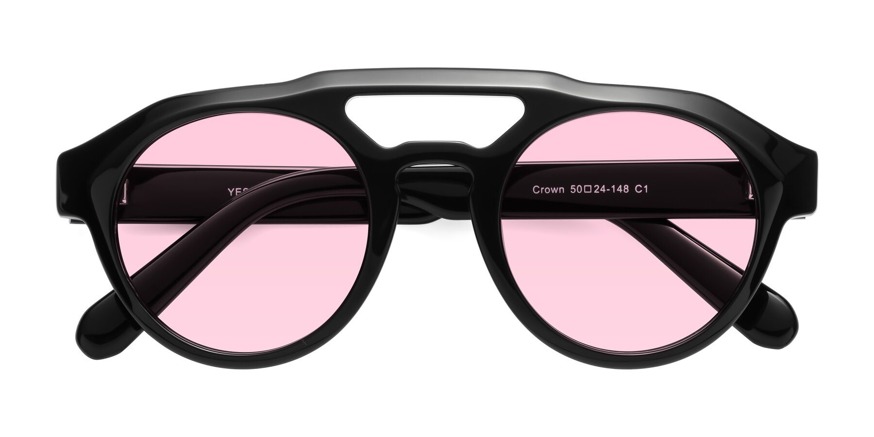 Folded Front of Crown in Black with Light Pink Tinted Lenses
