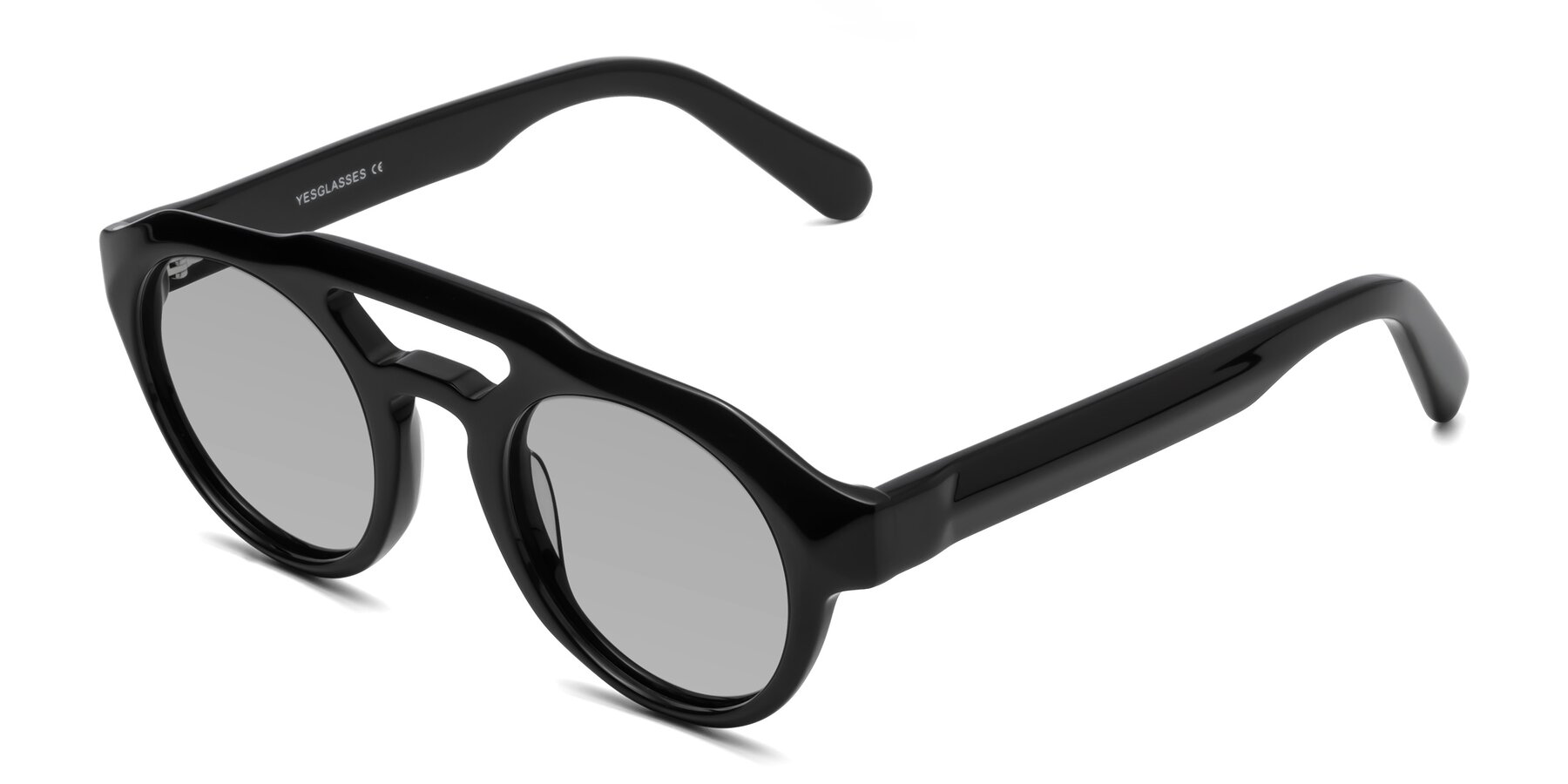 Angle of Crown in Black with Light Gray Tinted Lenses