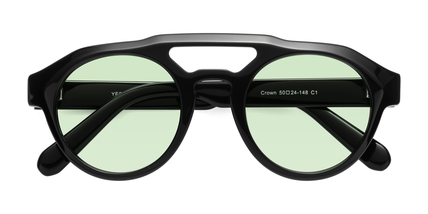 Folded Front of Crown in Black with Light Green Tinted Lenses