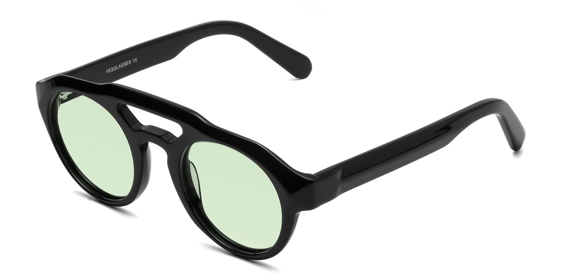 Angle of Crown in Black with Light Green Tinted Lenses