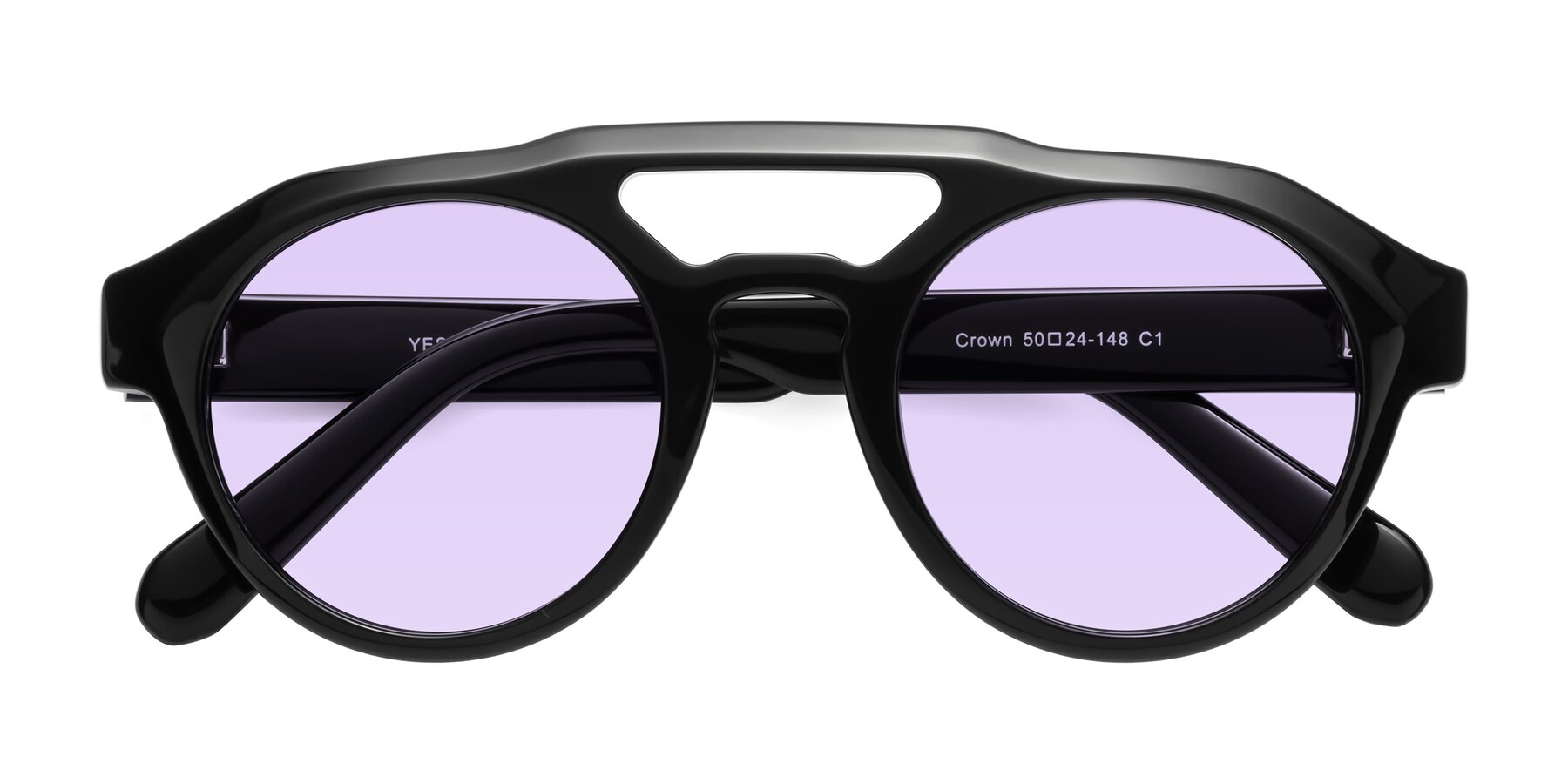 Folded Front of Crown in Black with Light Purple Tinted Lenses