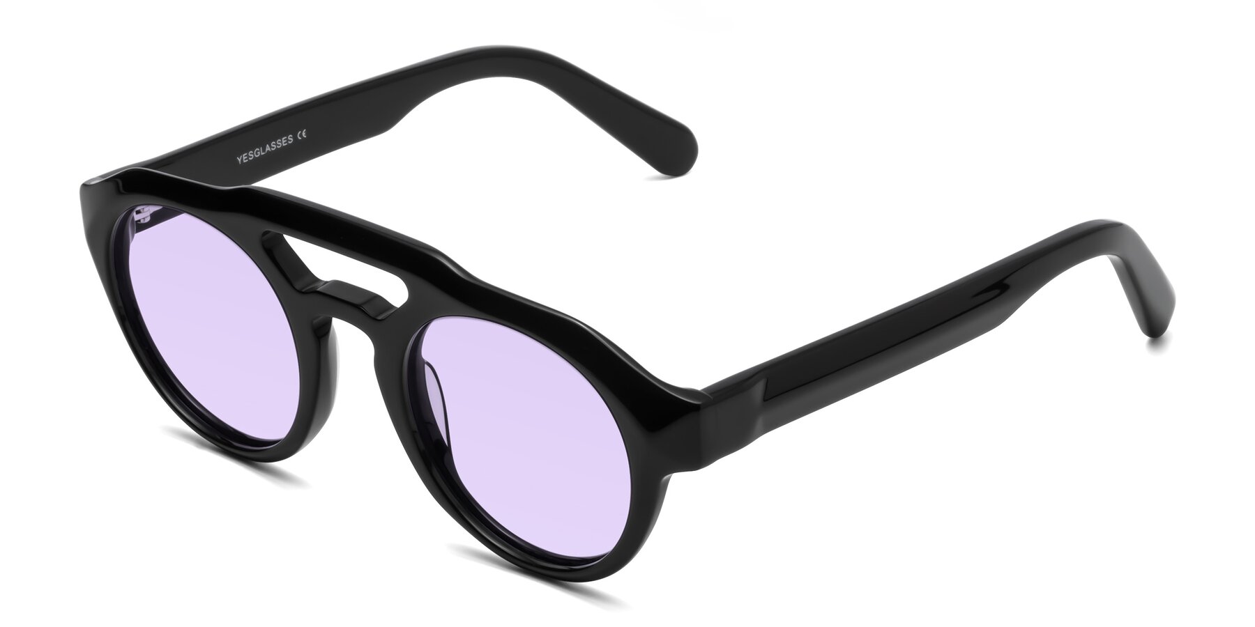 Angle of Crown in Black with Light Purple Tinted Lenses