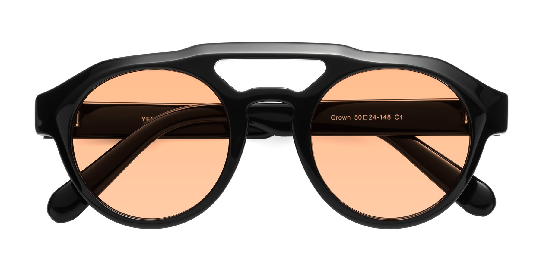 Folded Front of Crown in Black with Light Orange Tinted Lenses