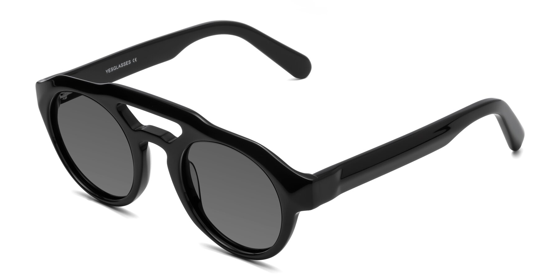 Angle of Crown in Black with Medium Gray Tinted Lenses