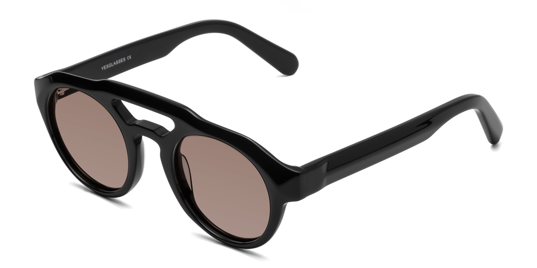 Angle of Crown in Black with Medium Brown Tinted Lenses