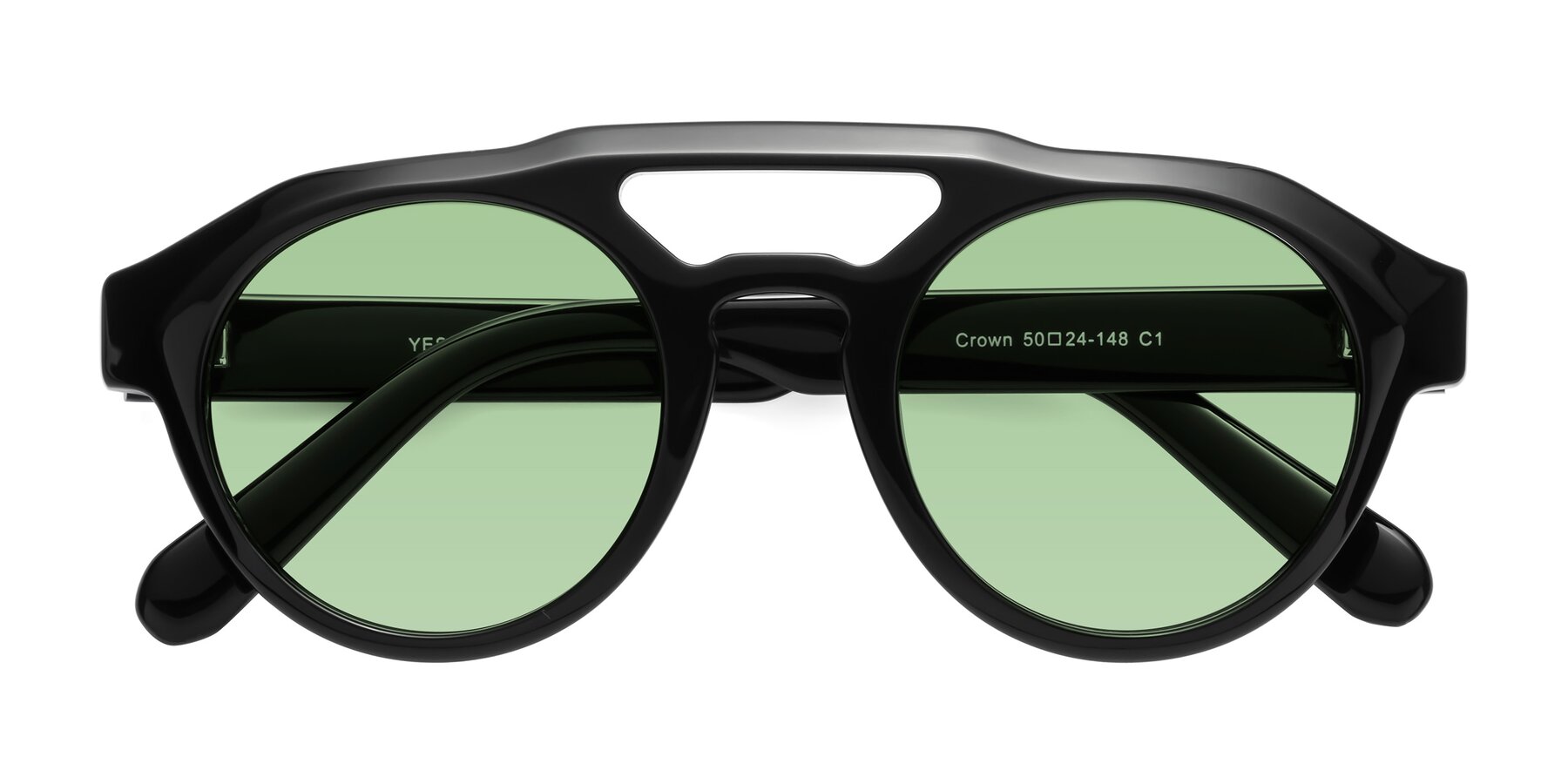 Folded Front of Crown in Black with Medium Green Tinted Lenses