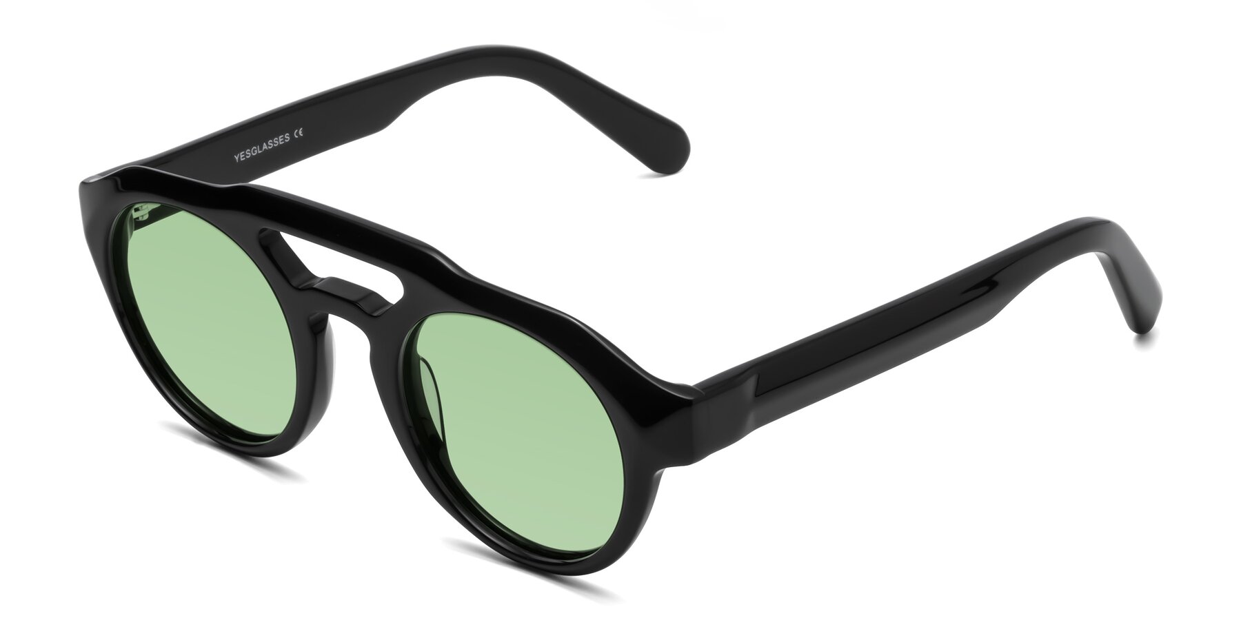 Angle of Crown in Black with Medium Green Tinted Lenses