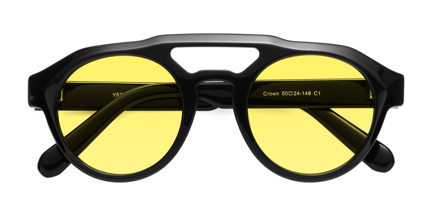 Folded Front of Crown in Black with Medium Yellow Tinted Lenses