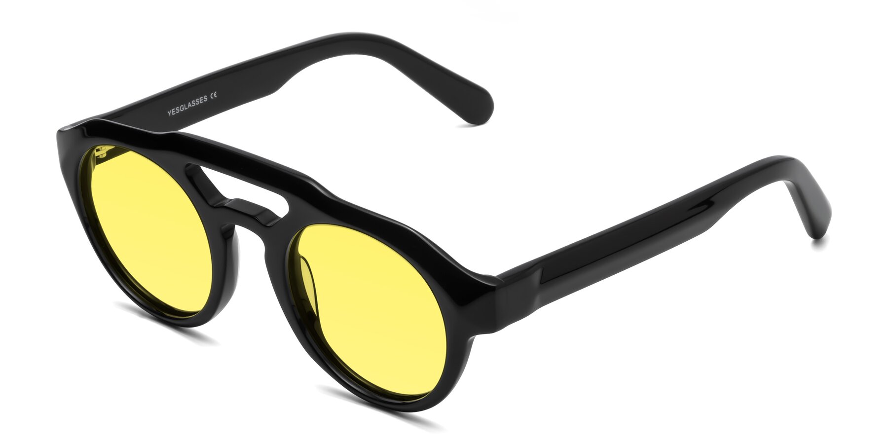 Angle of Crown in Black with Medium Yellow Tinted Lenses