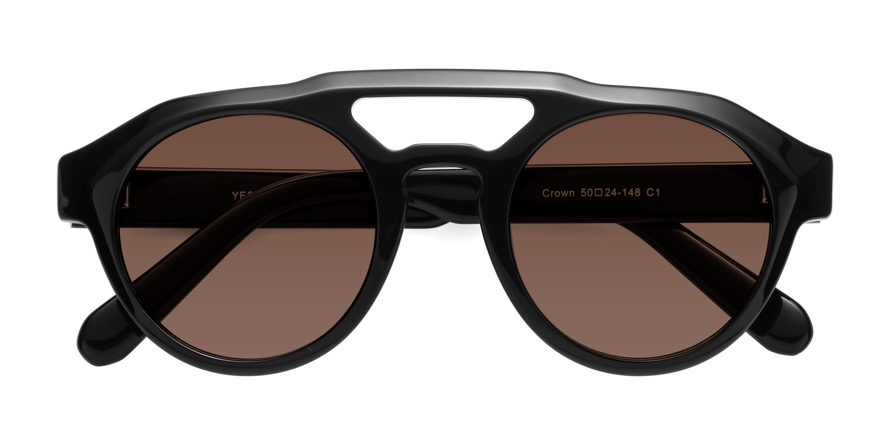 Folded Front of Crown in Black with Brown Tinted Lenses