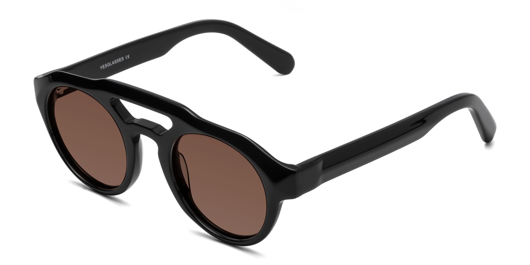 Angle of Crown in Black with Brown Tinted Lenses