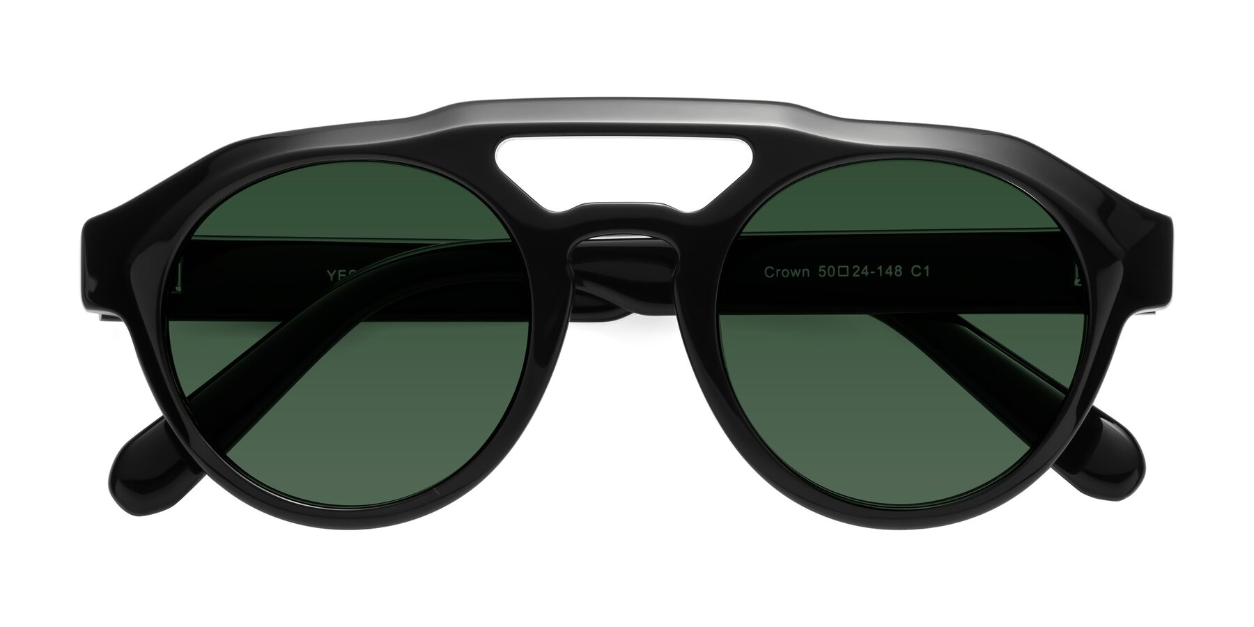 Folded Front of Crown in Black with Green Tinted Lenses