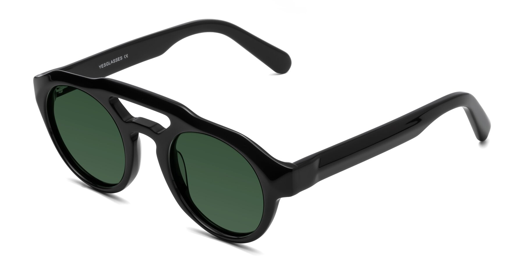 Angle of Crown in Black with Green Tinted Lenses