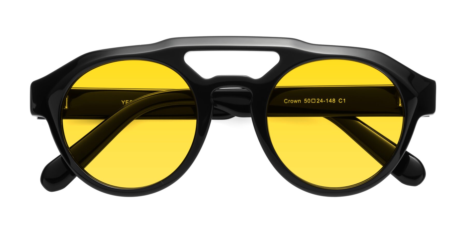 Folded Front of Crown in Black with Yellow Tinted Lenses