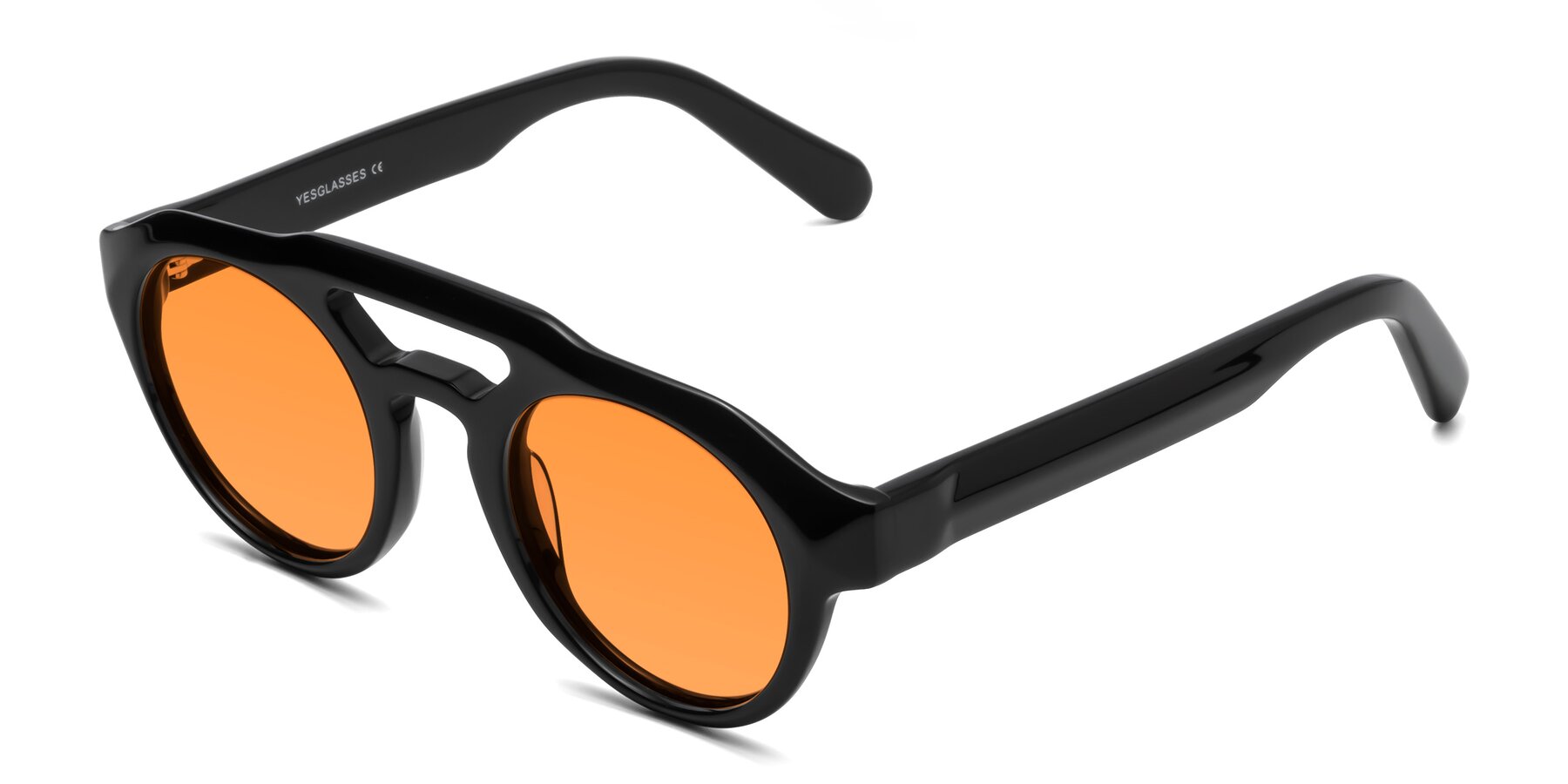 Angle of Crown in Black with Orange Tinted Lenses