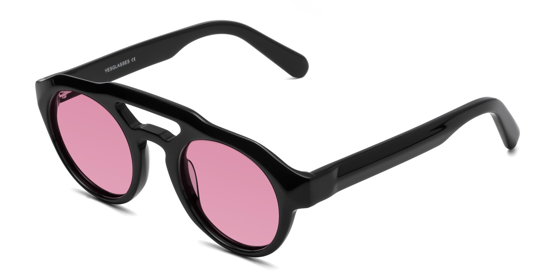 Angle of Crown in Black with Medium Wine Tinted Lenses