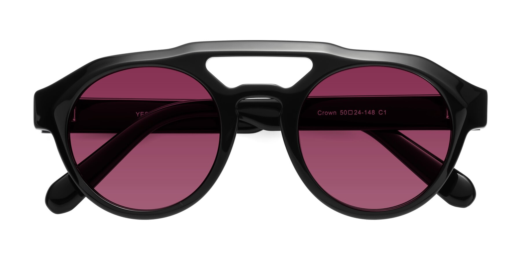 Folded Front of Crown in Black with Wine Tinted Lenses