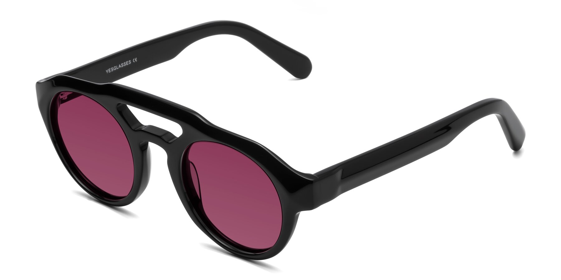 Angle of Crown in Black with Wine Tinted Lenses