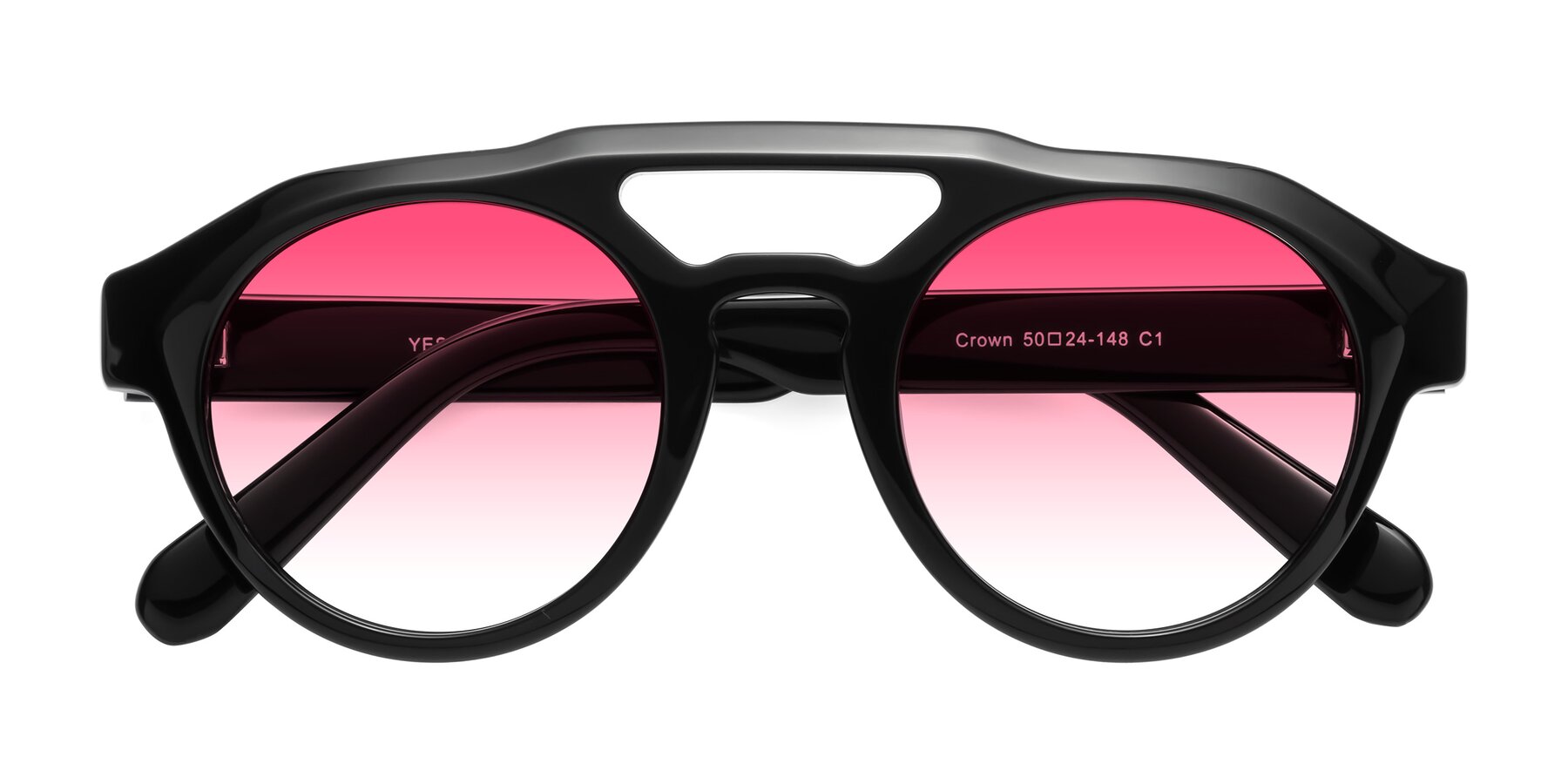 Folded Front of Crown in Black with Pink Gradient Lenses