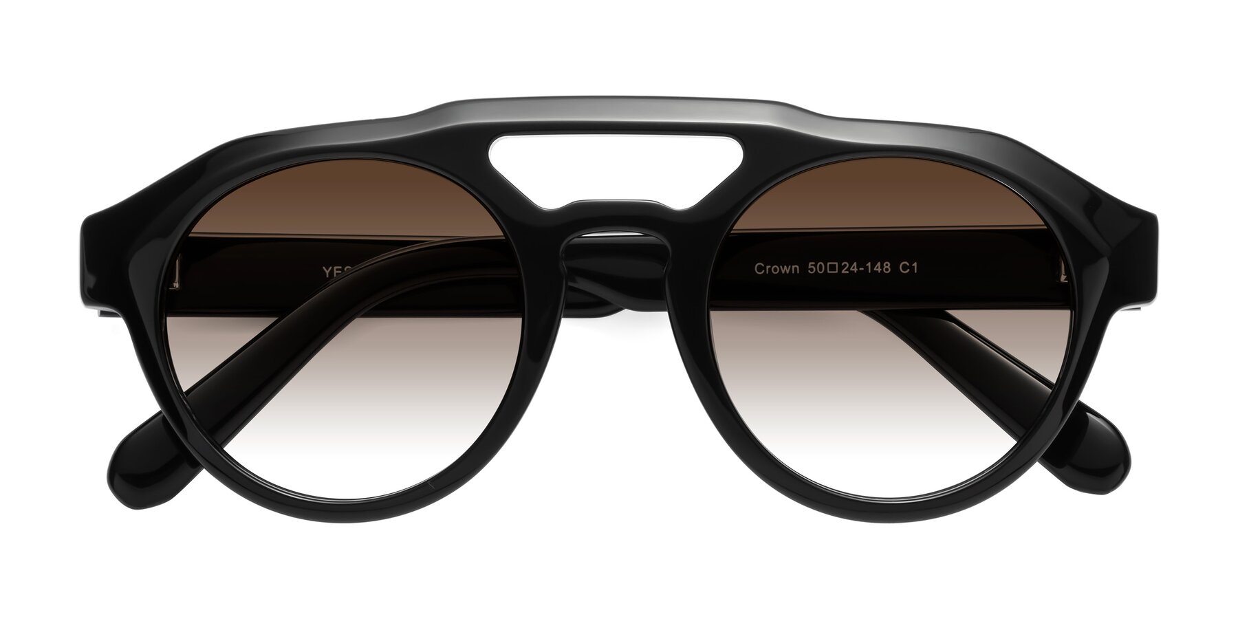 Folded Front of Crown in Black with Brown Gradient Lenses
