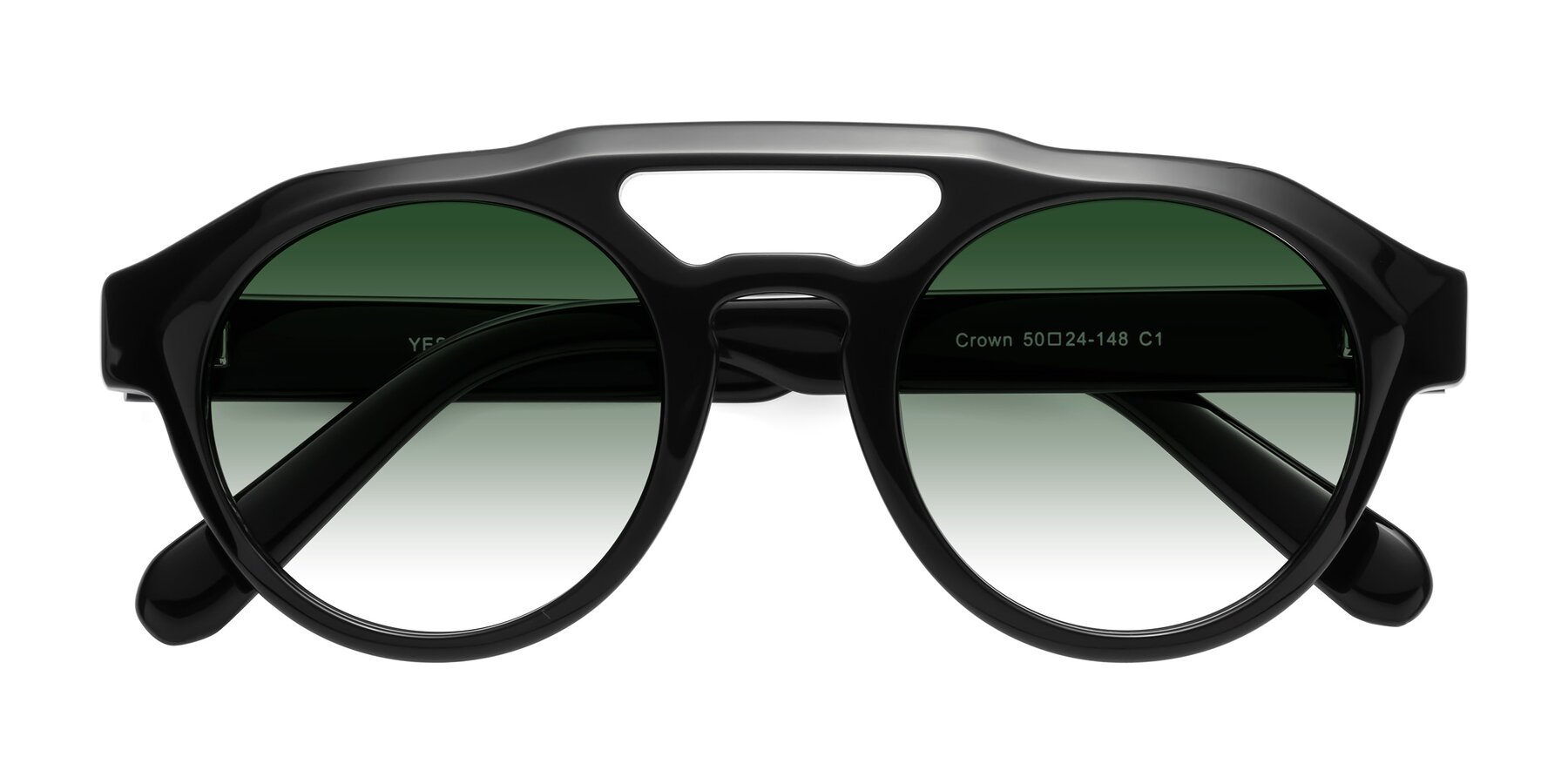 Folded Front of Crown in Black with Green Gradient Lenses