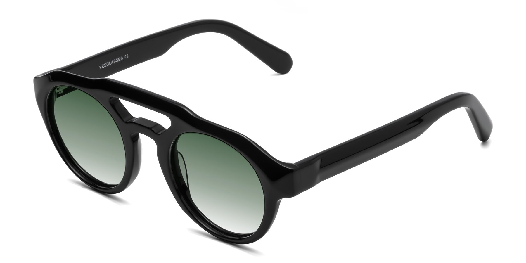 Angle of Crown in Black with Green Gradient Lenses