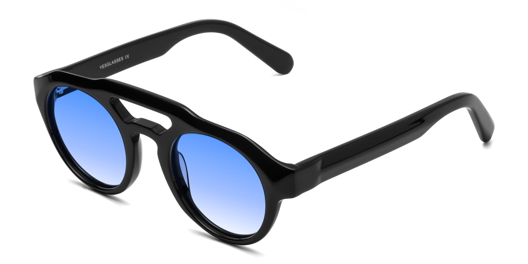 Angle of Crown in Black with Blue Gradient Lenses