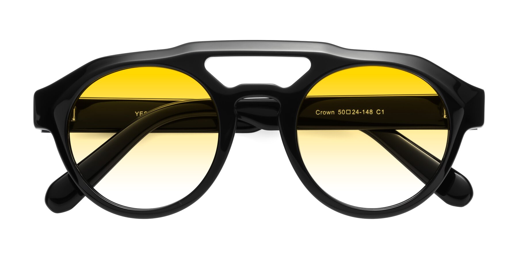 Folded Front of Crown in Black with Yellow Gradient Lenses