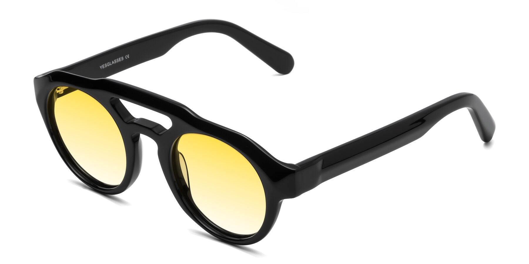 Angle of Crown in Black with Yellow Gradient Lenses