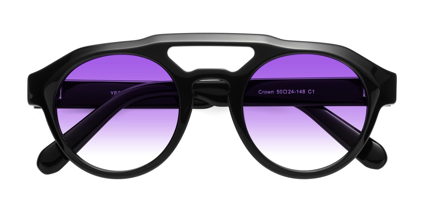 Folded Front of Crown in Black with Purple Gradient Lenses