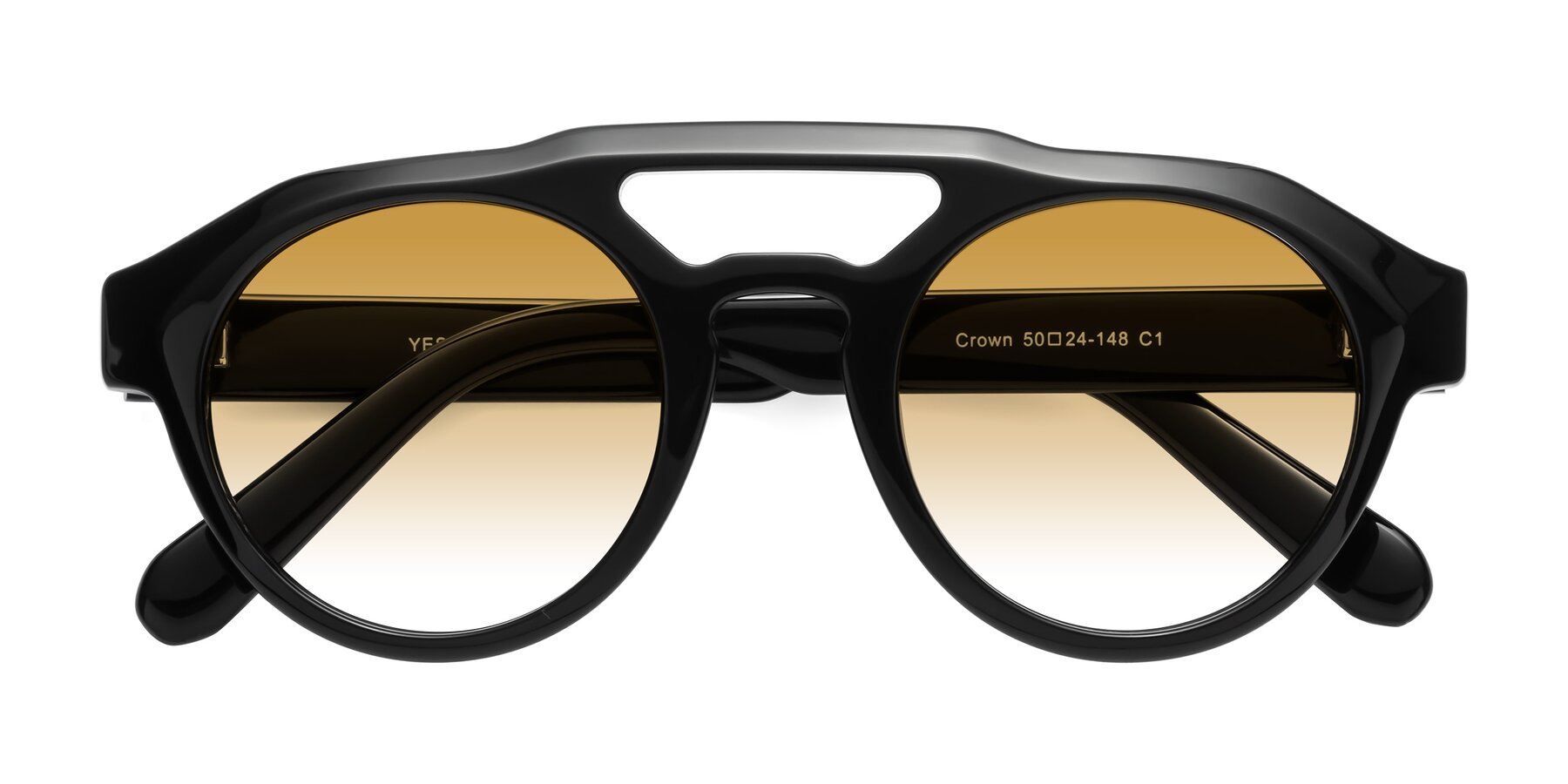 Folded Front of Crown in Black with Champagne Gradient Lenses