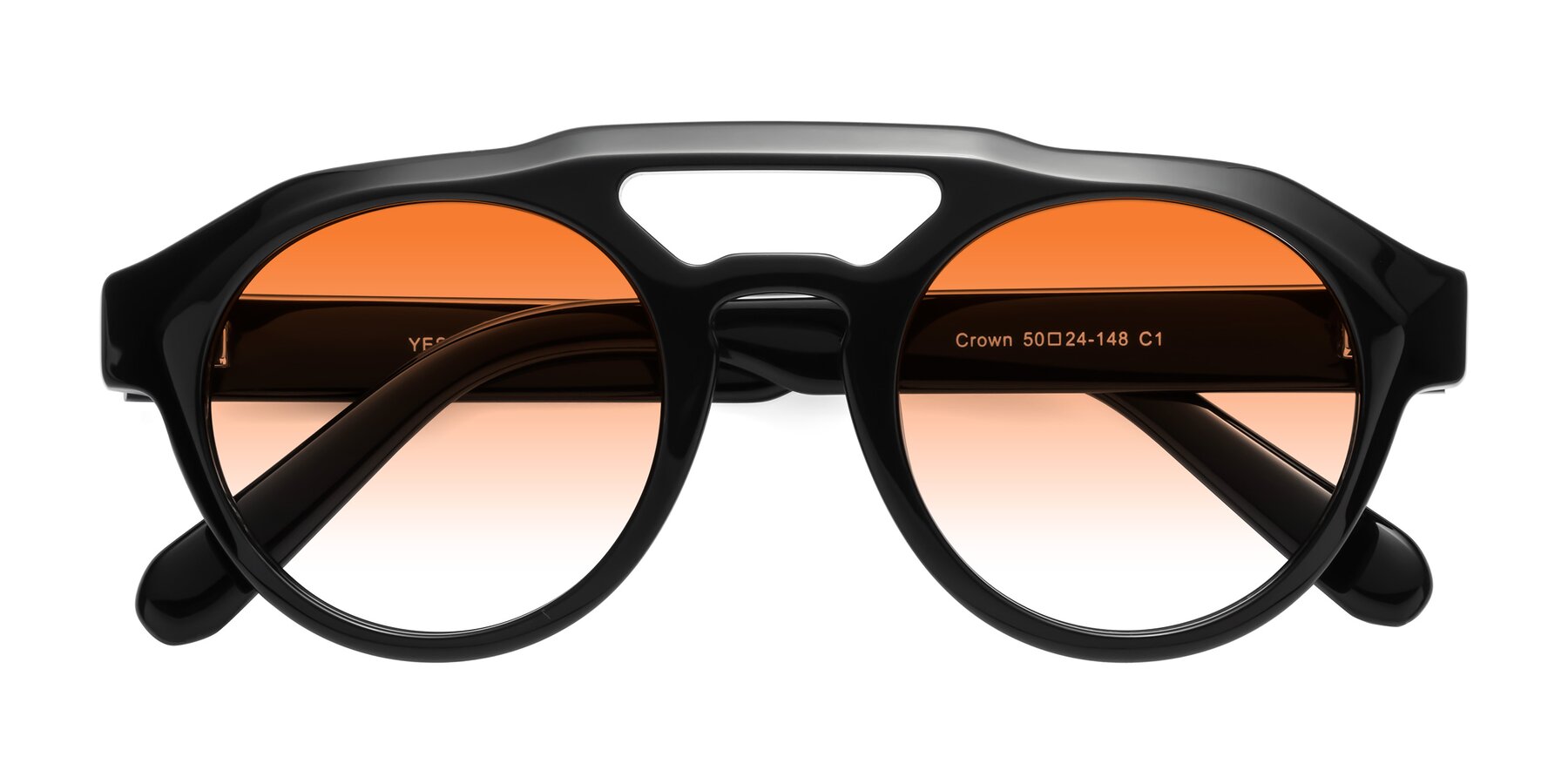 Folded Front of Crown in Black with Orange Gradient Lenses