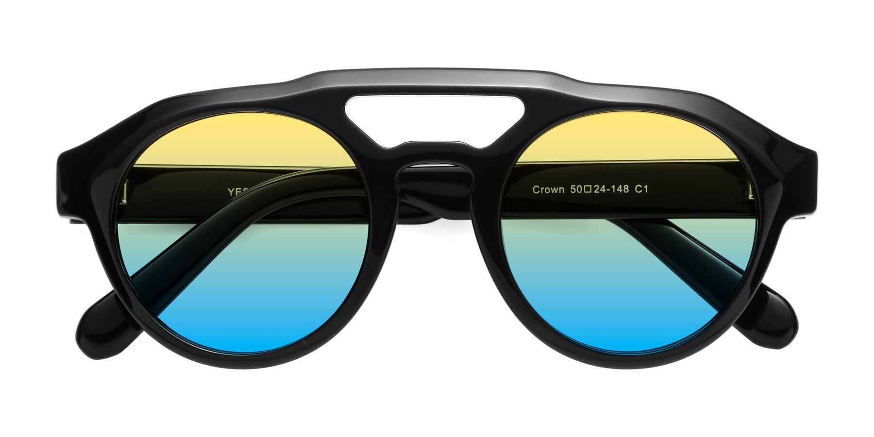Folded Front of Crown in Black with Yellow / Blue Gradient Lenses