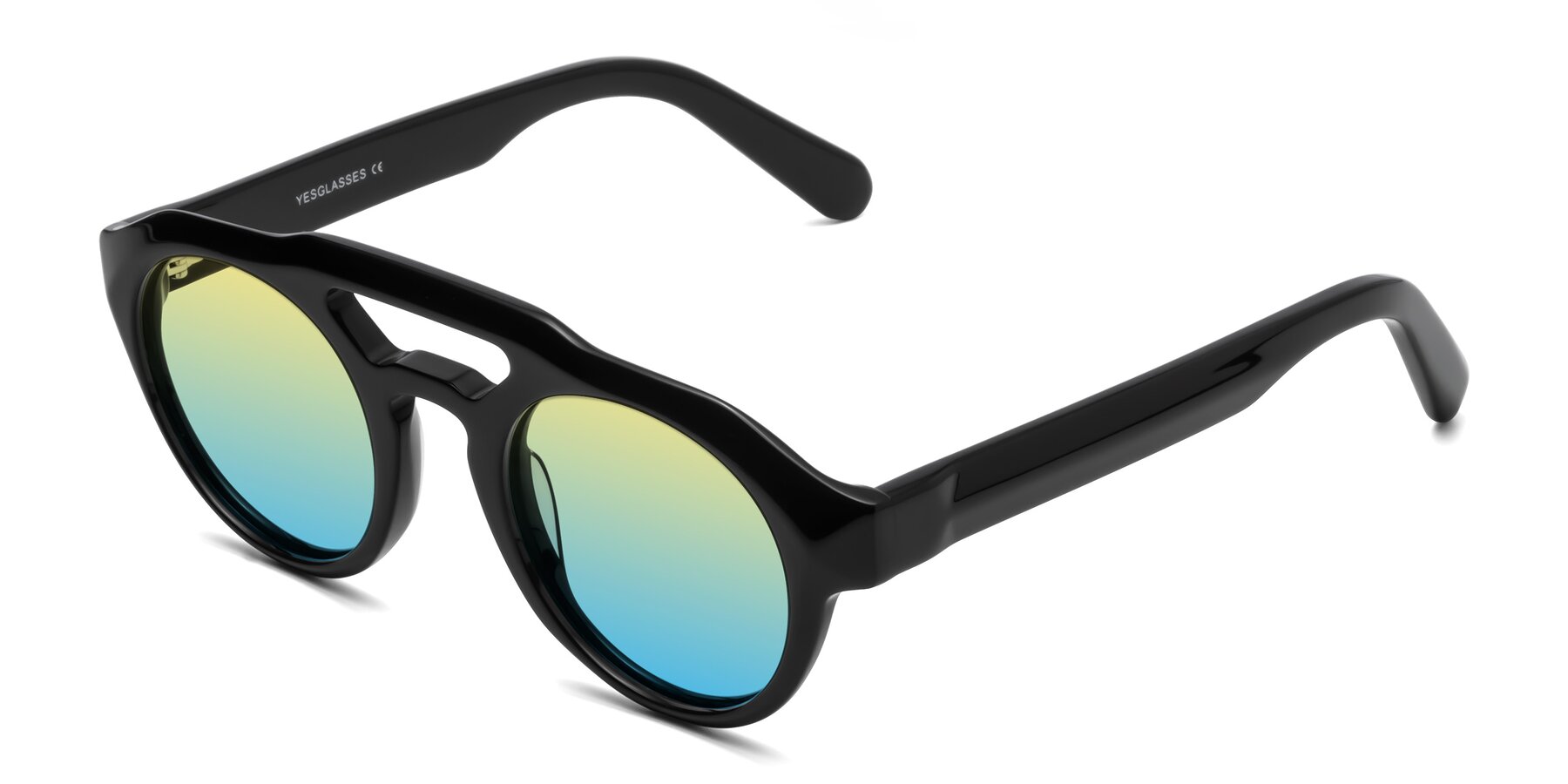 Angle of Crown in Black with Yellow / Blue Gradient Lenses