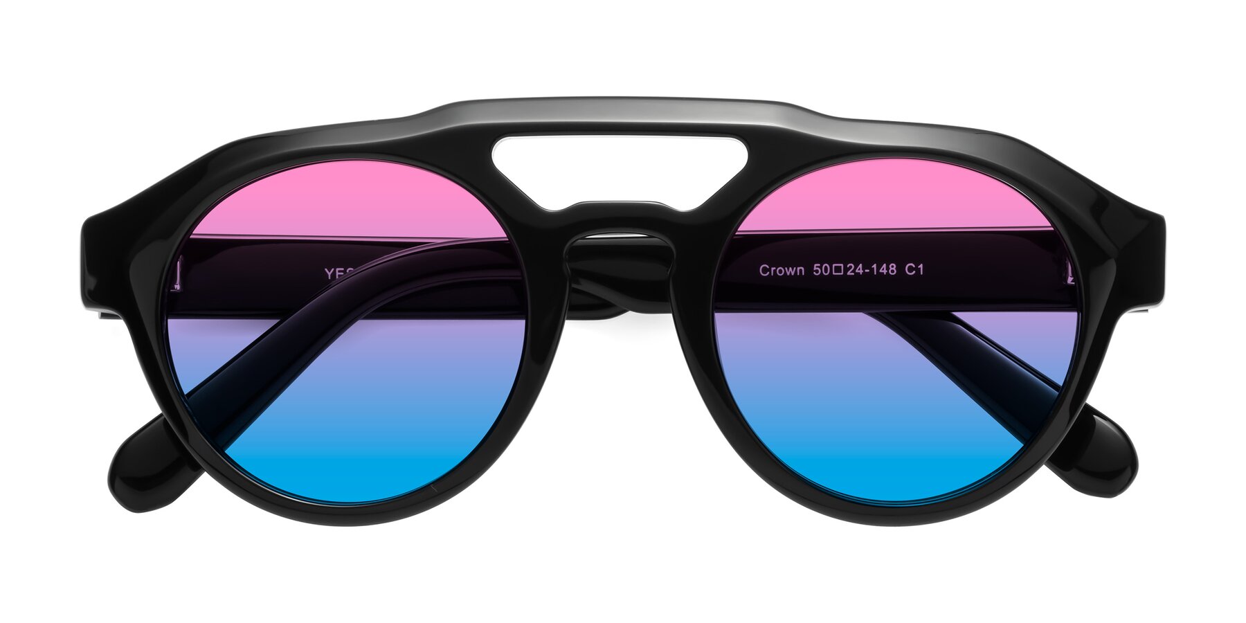 Folded Front of Crown in Black with Pink / Blue Gradient Lenses