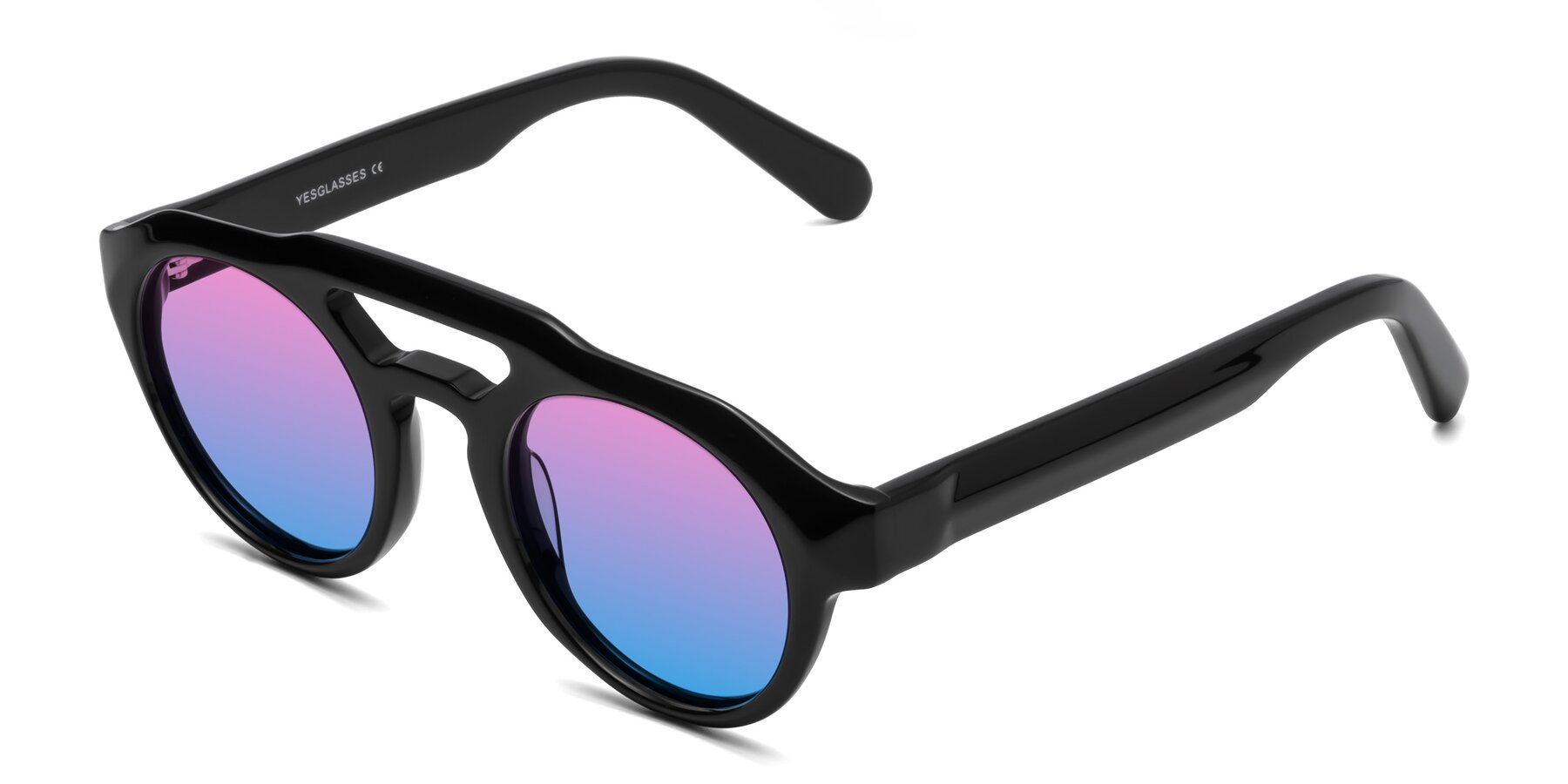 Angle of Crown in Black with Pink / Blue Gradient Lenses
