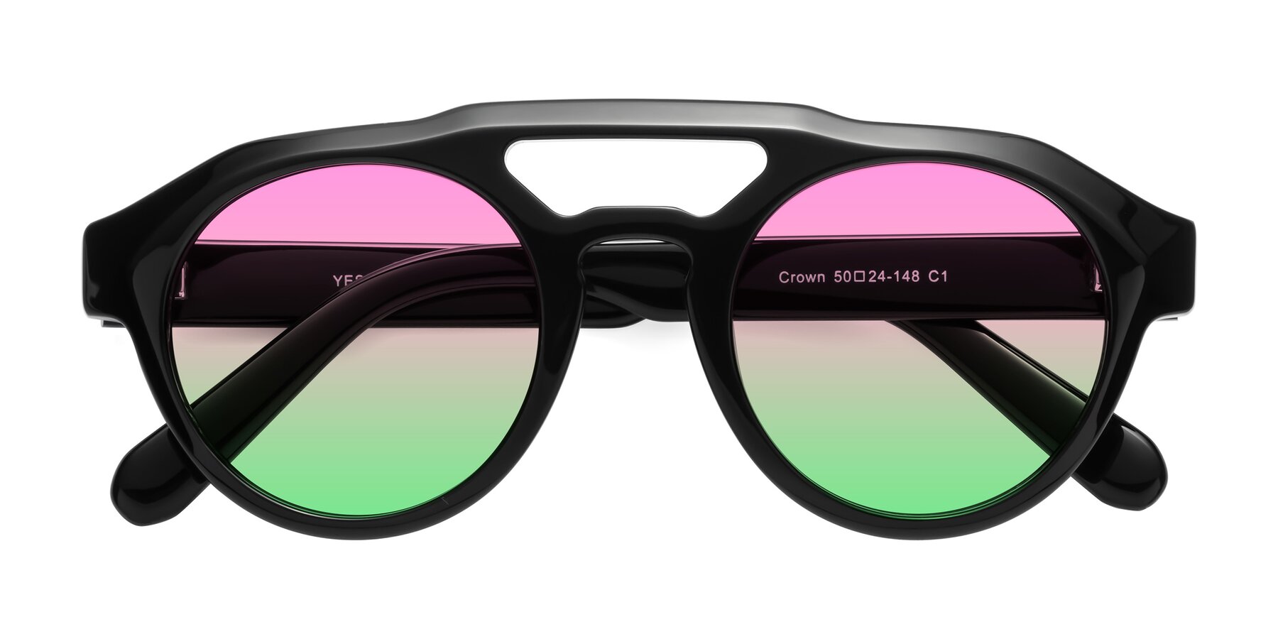 Folded Front of Crown in Black with Pink / Green Gradient Lenses