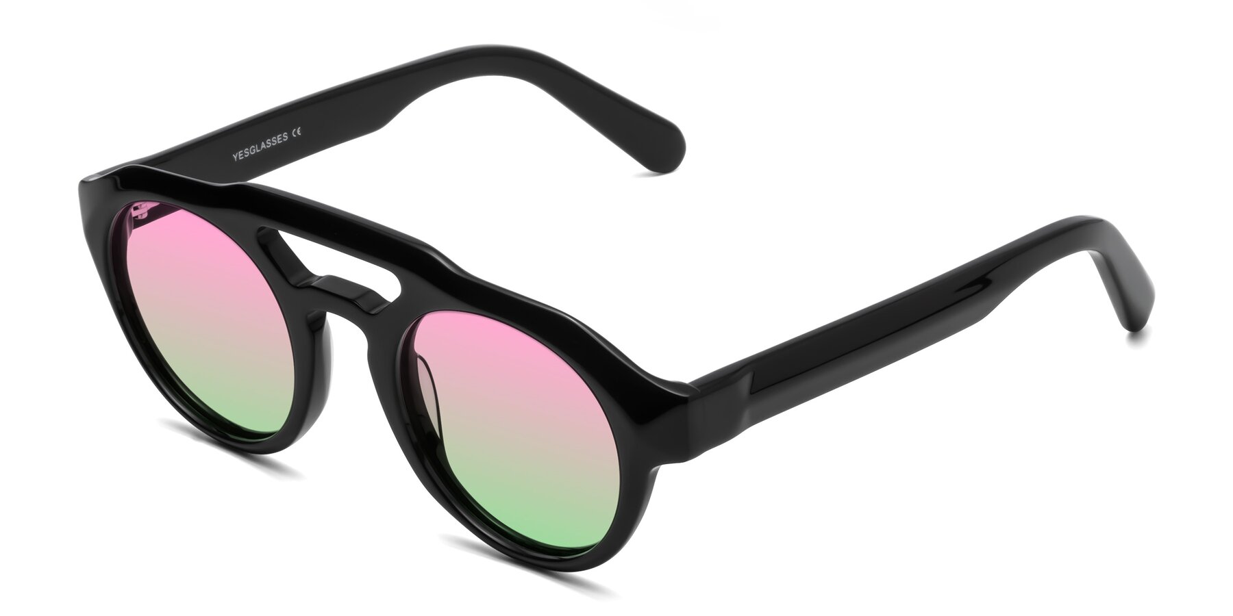 Angle of Crown in Black with Pink / Green Gradient Lenses