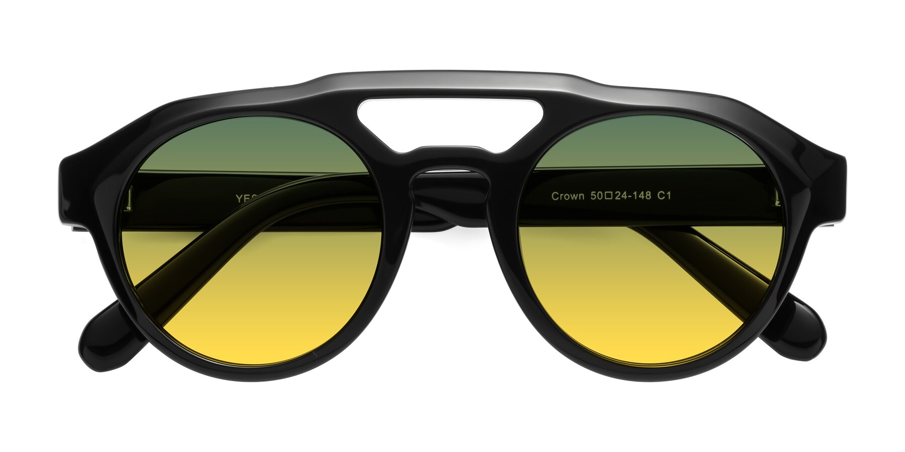 Folded Front of Crown in Black with Green / Yellow Gradient Lenses