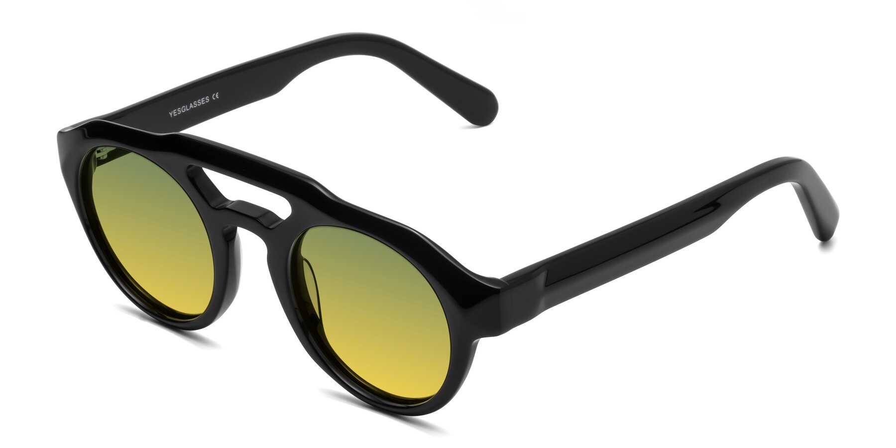 Angle of Crown in Black with Green / Yellow Gradient Lenses