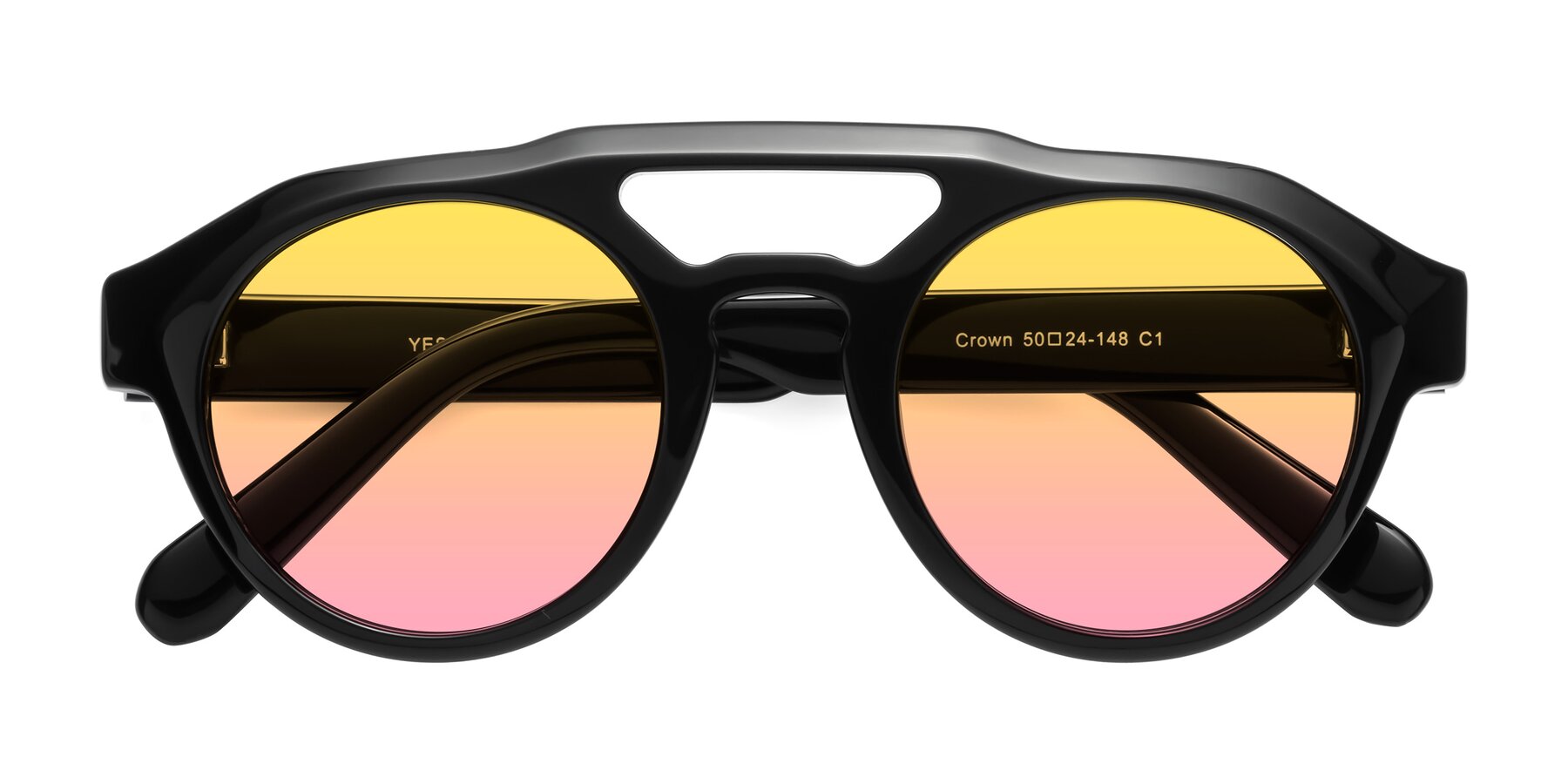 Folded Front of Crown in Black with Yellow / Pink Gradient Lenses