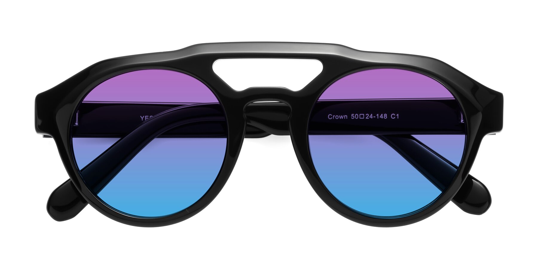 Folded Front of Crown in Black with Purple / Blue Gradient Lenses