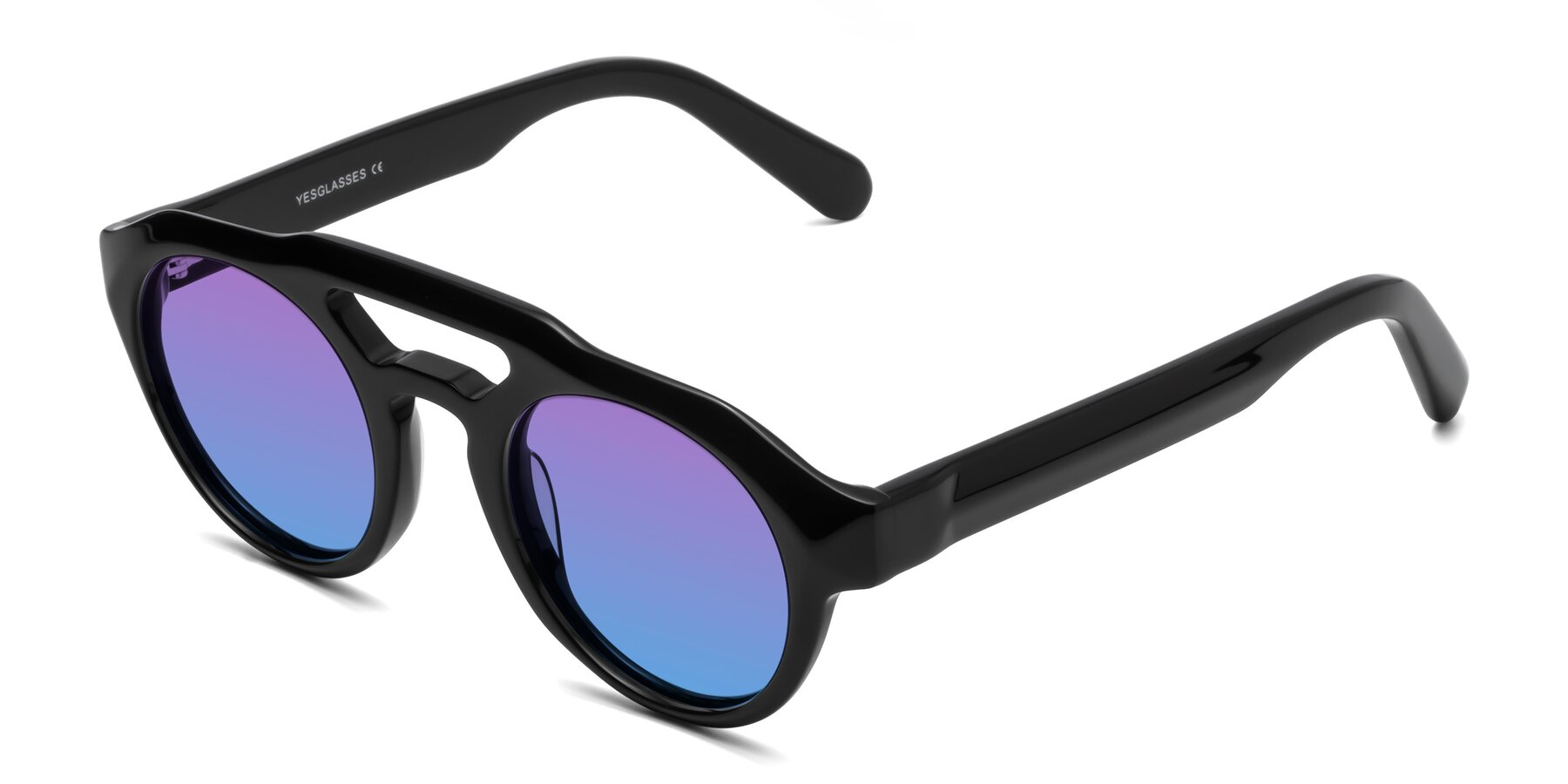 Angle of Crown in Black with Purple / Blue Gradient Lenses