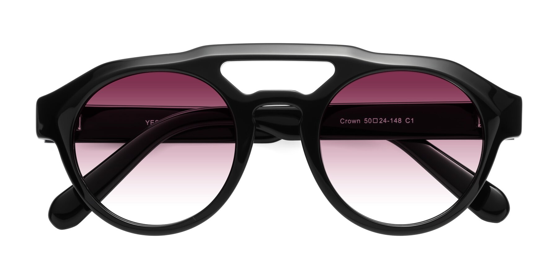 Folded Front of Crown in Black with Wine Gradient Lenses