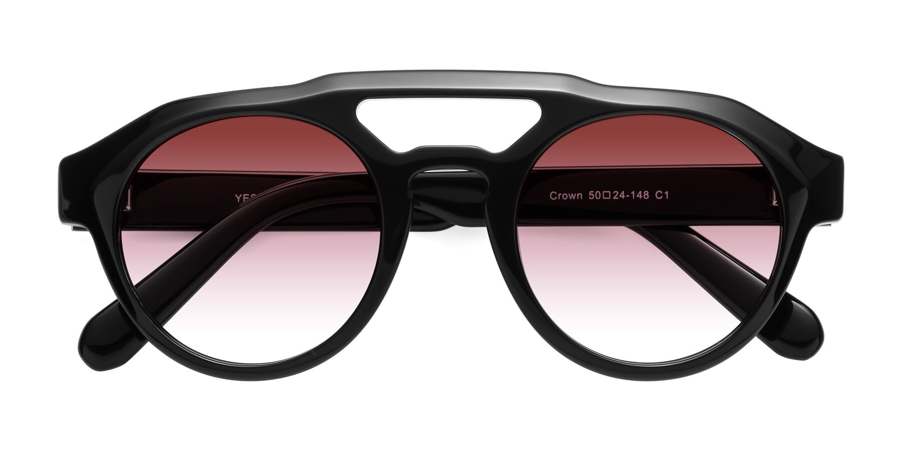 Folded Front of Crown in Black with Garnet Gradient Lenses