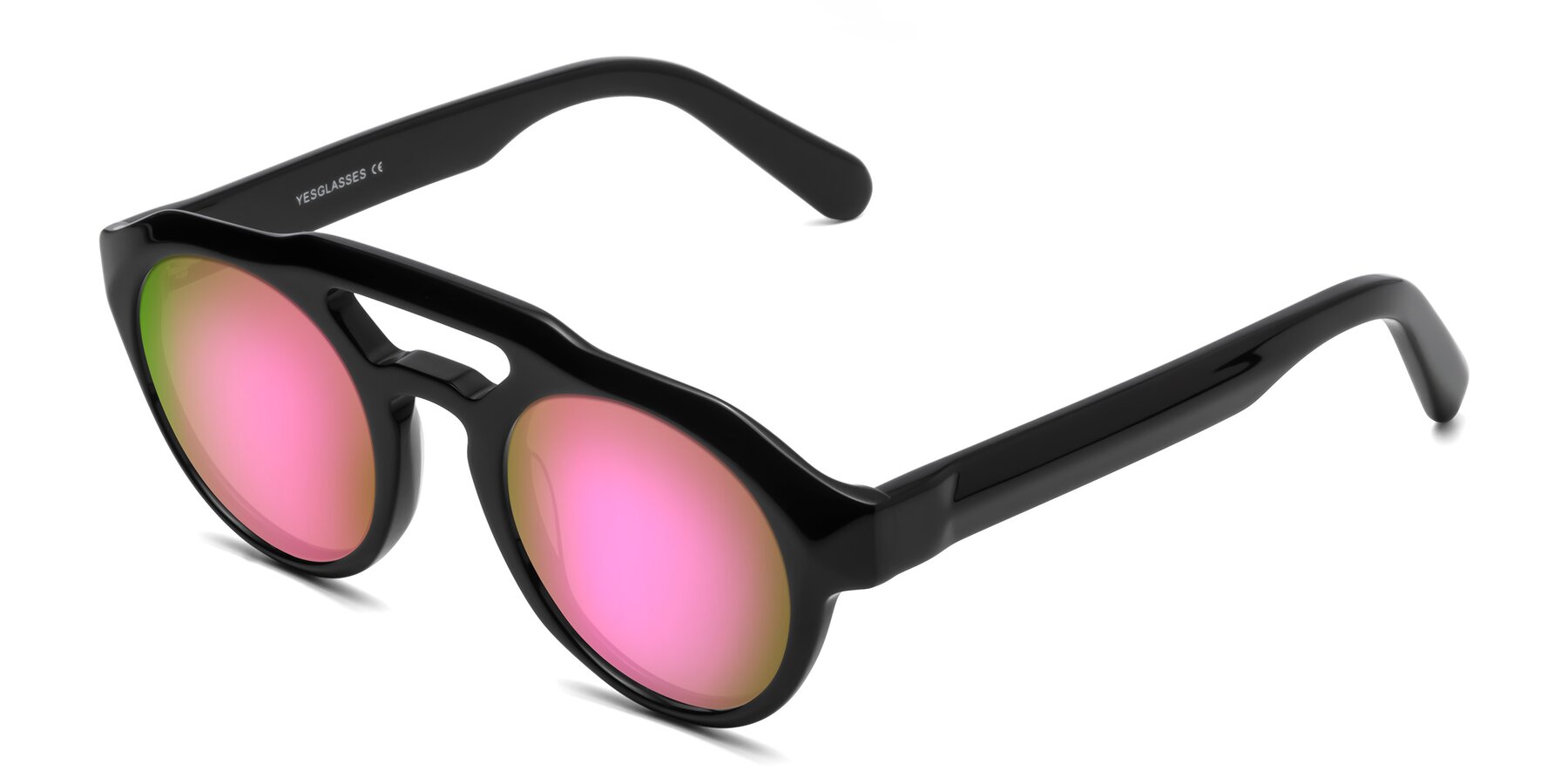 Angle of Crown in Black with Pink Mirrored Lenses