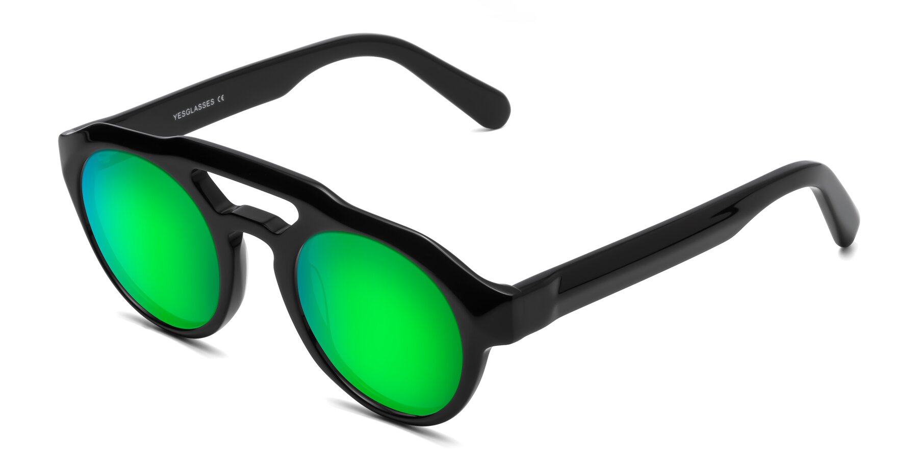 Angle of Crown in Black with Green Mirrored Lenses
