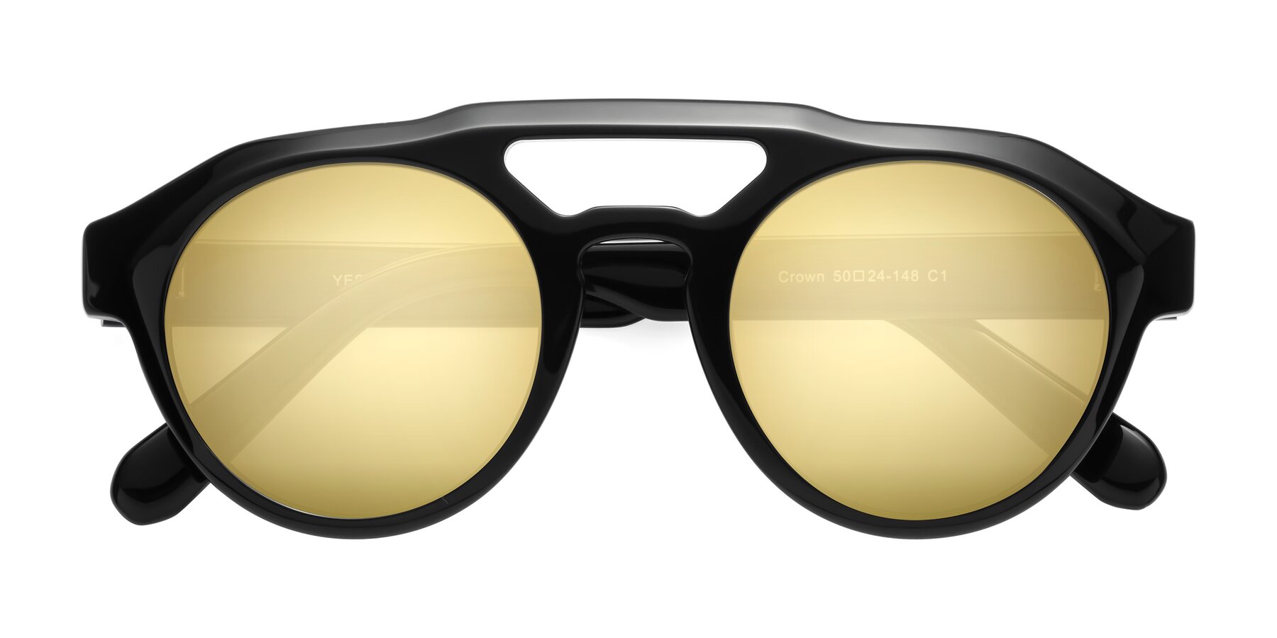 Folded Front of Crown in Black with Gold Mirrored Lenses